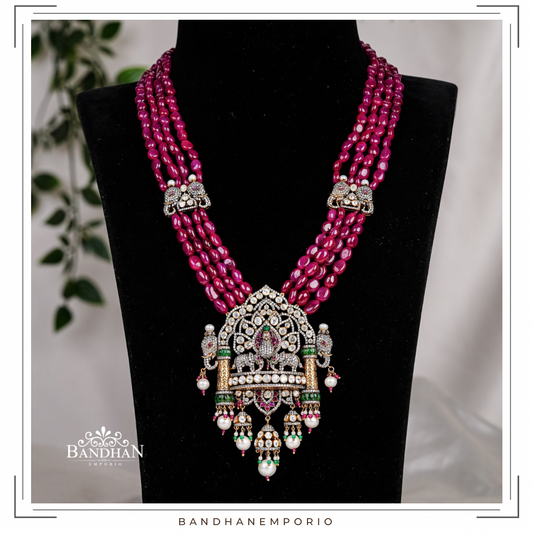 Pure 92.5 Silver Polki Victorian Necklace set