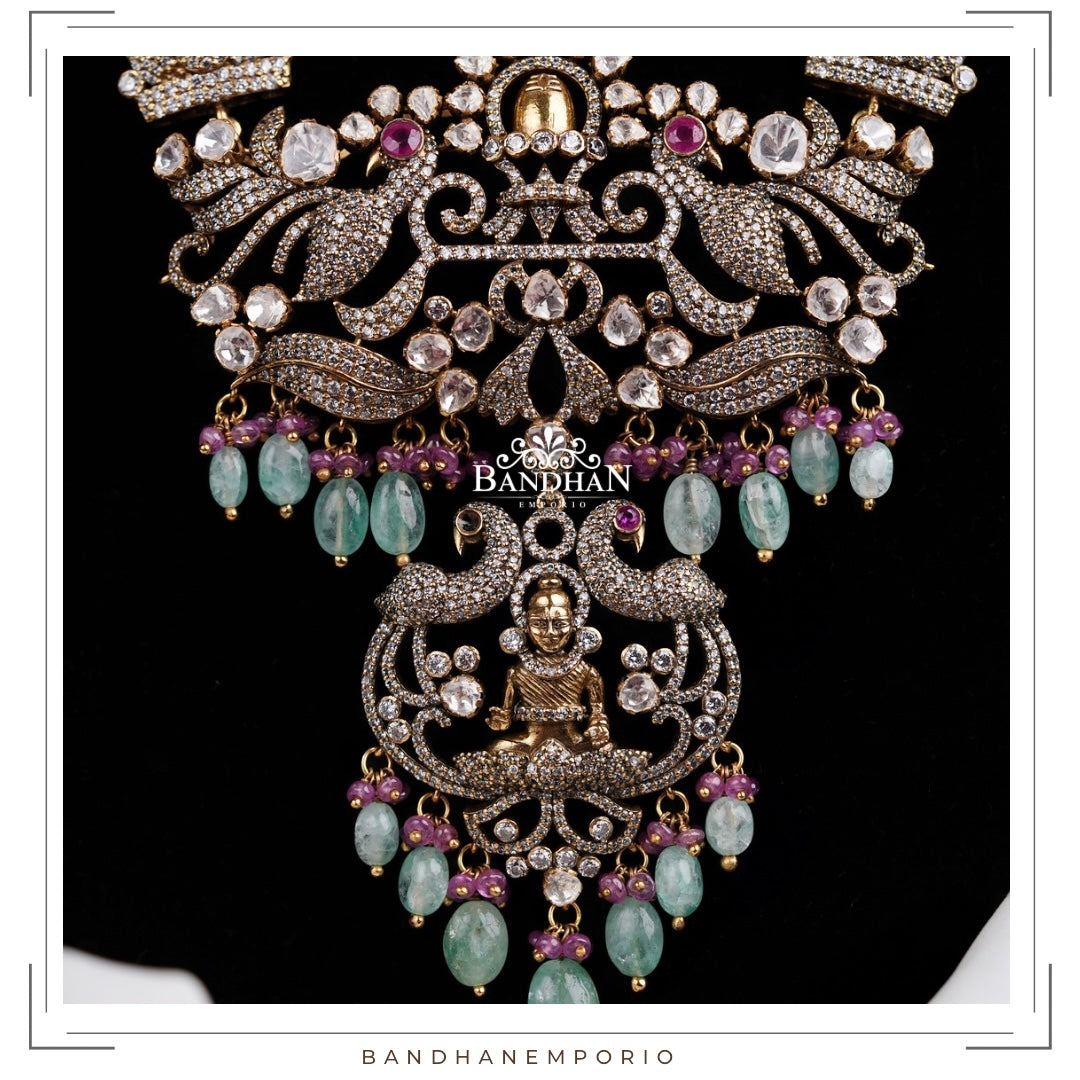 Pure 92.5 Silver Polki Necklace set