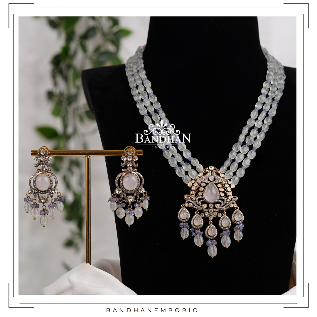 Pure 92.5 Silver Polki Victorian Necklace set