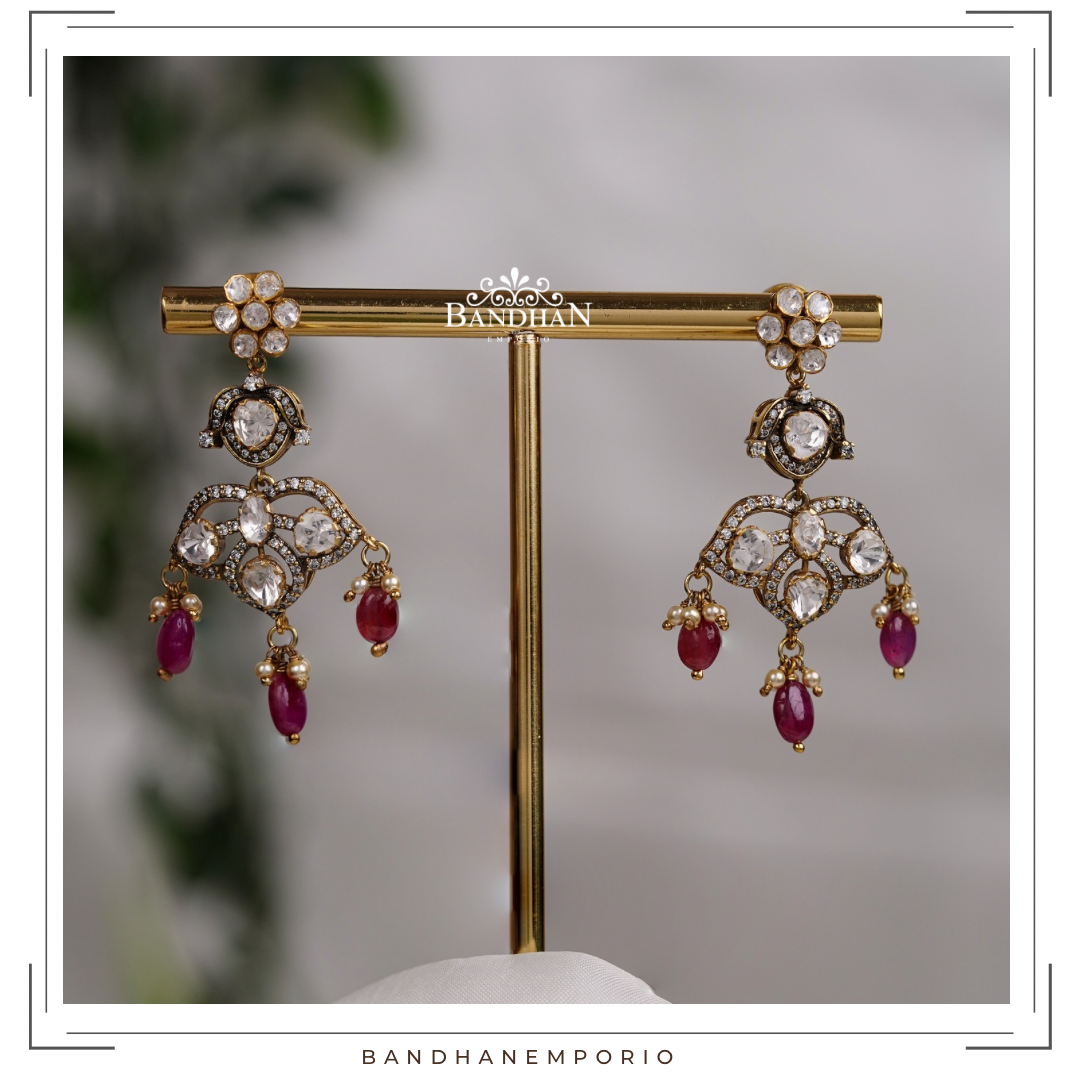 Pure 92.5 Silver Polki Victorian Pendant set