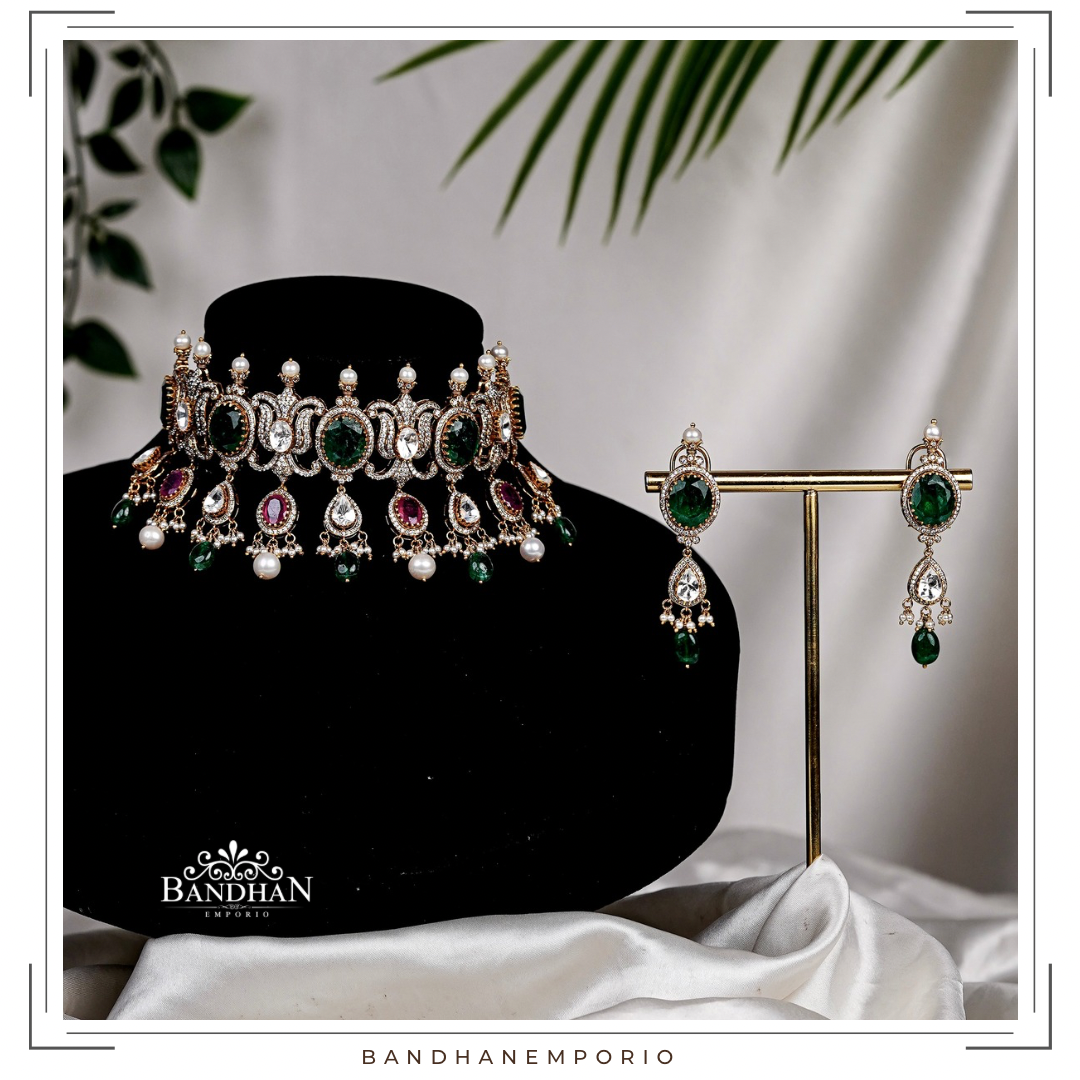 Pure 92.5 Silver Polki choker Set