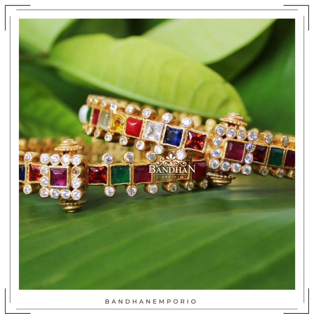 Pure 92.5 Silver Navratan Bangles - 25% Off - FINAL SALE ITEM