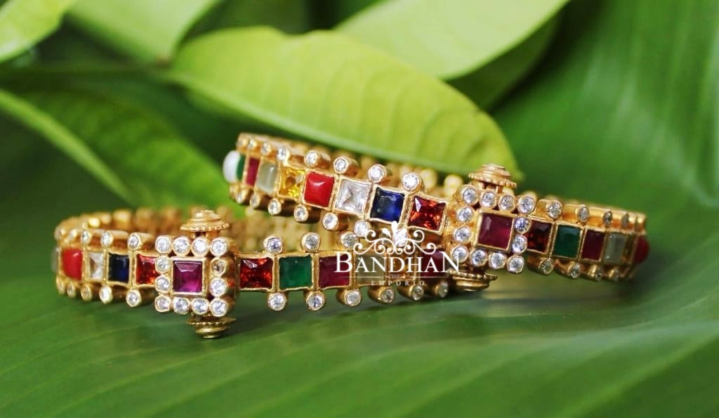 Pure 92.5 Silver Navratan Bangles - 25% Off - FINAL SALE ITEM