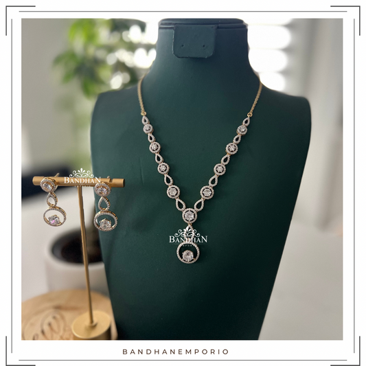 Pure 92.5 Silver Diamond Finish Necklace set