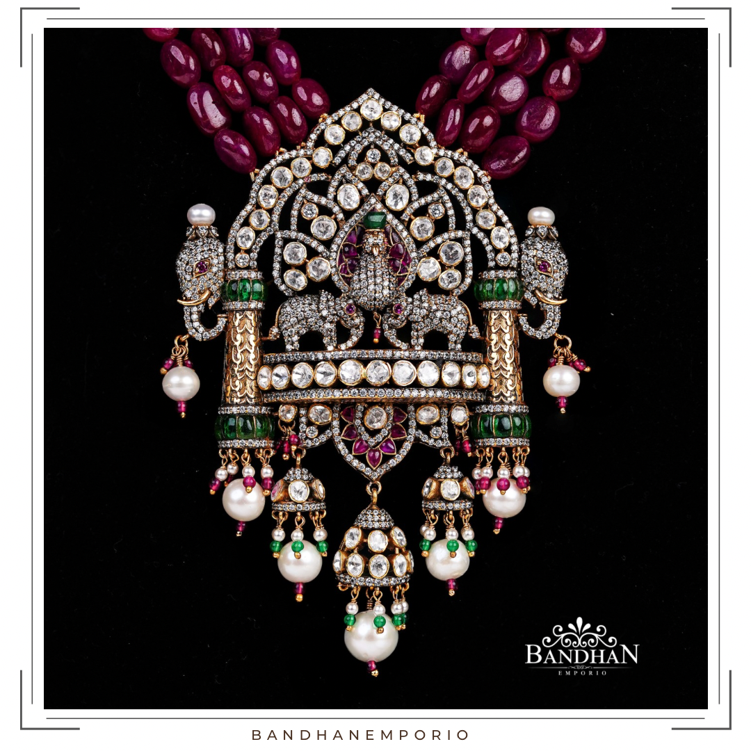 Pure 92.5 Silver Polki Victorian Necklace set