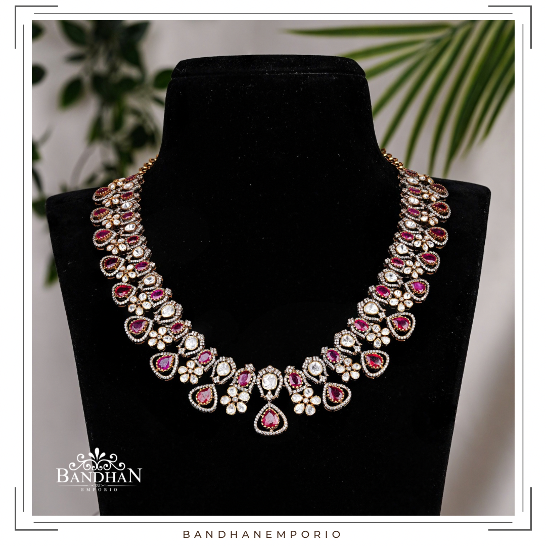 Pure 92.5 Silver Polki Necklace set