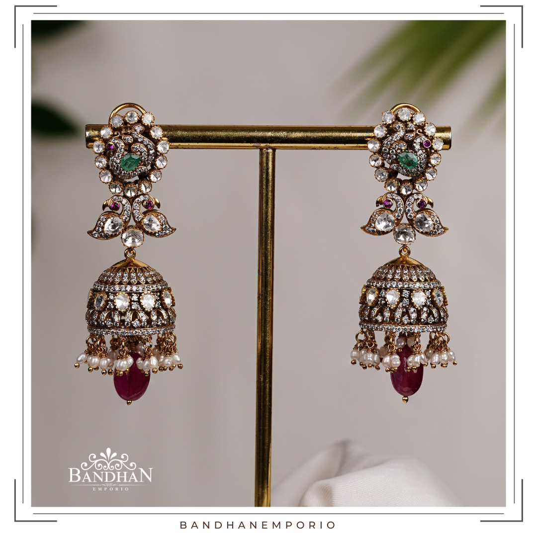 Pure 92.5 Silver Polki Jhumkas