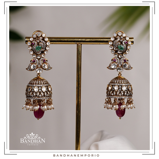 Pure 92.5 Silver Polki Jhumkas