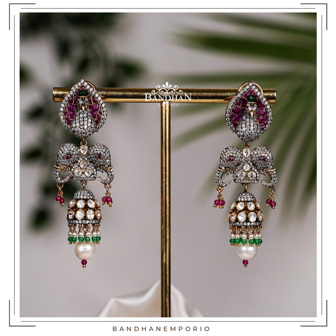 Pure 92.5 Silver Polki Victorian Necklace set