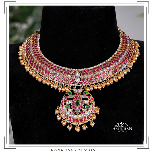 Pure 92.5 Silver Kundan Necklace set
