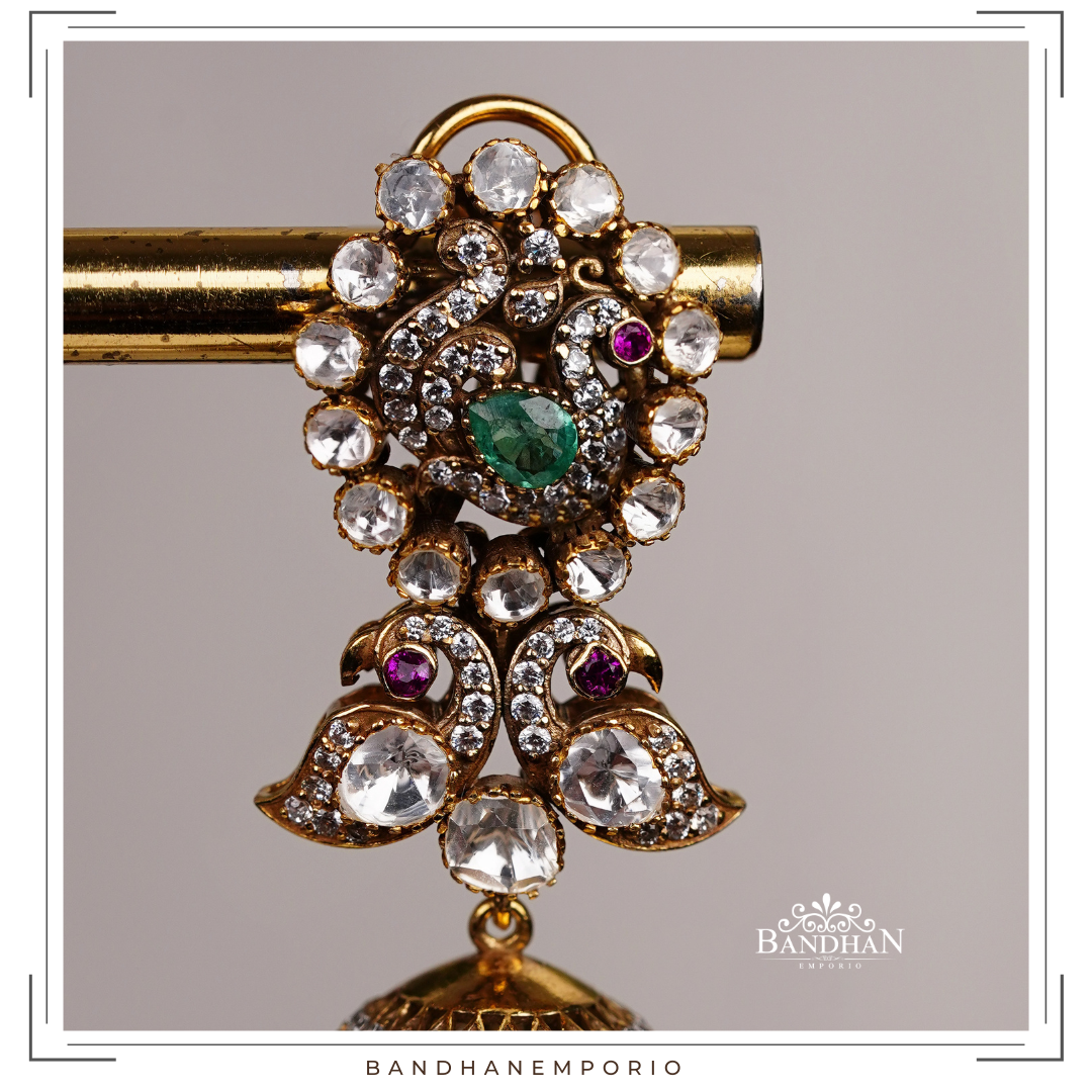 Pure 92.5 Silver Polki Jhumkas