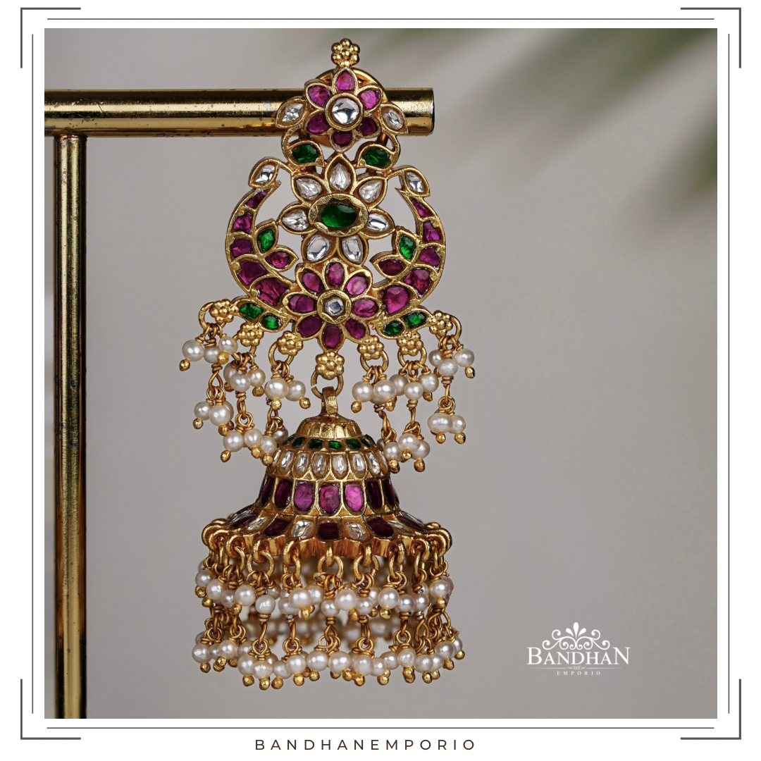 Pure 92.5 Silver Kundan Jadau Jhumkas