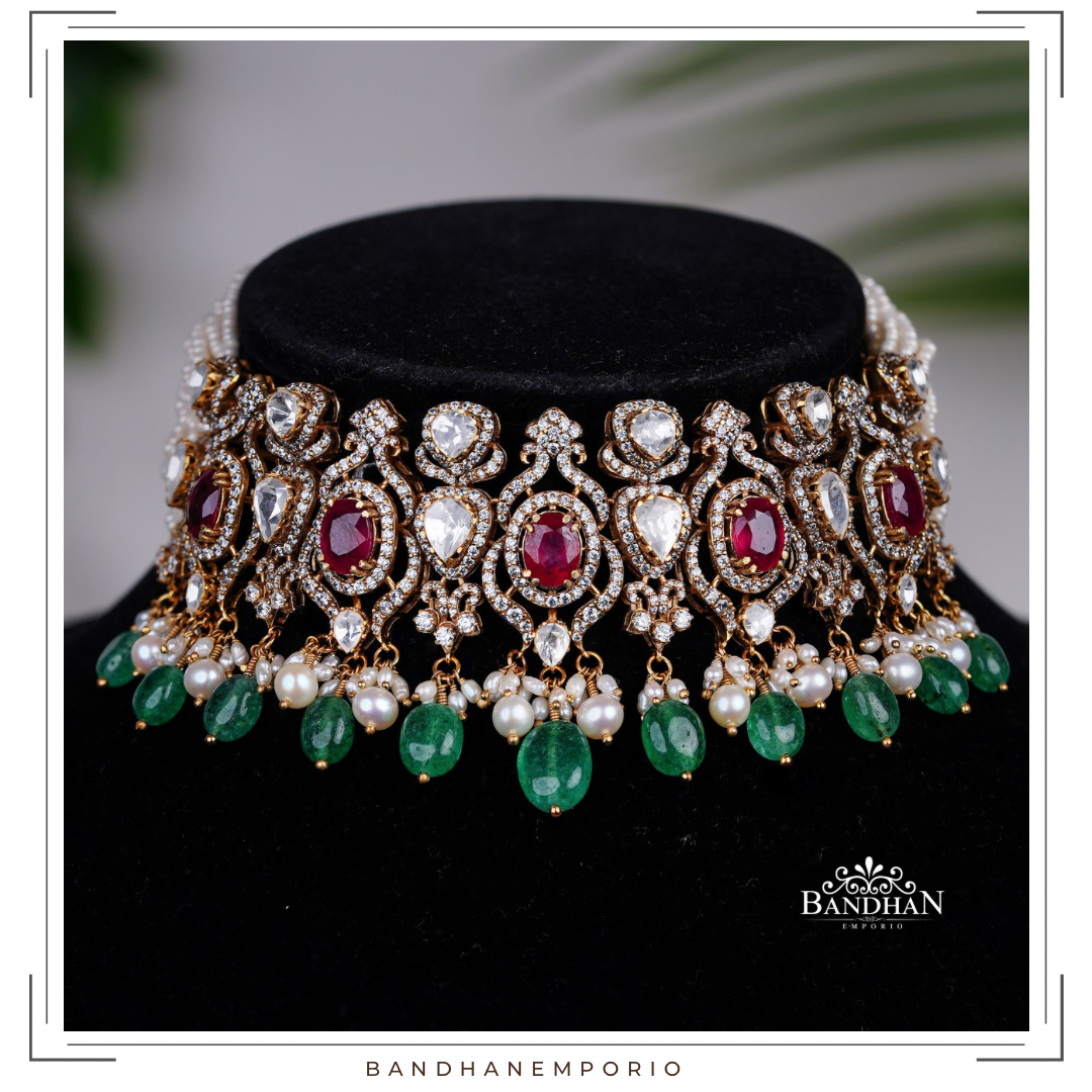 Pure 92.5 Silver Polki choker Set