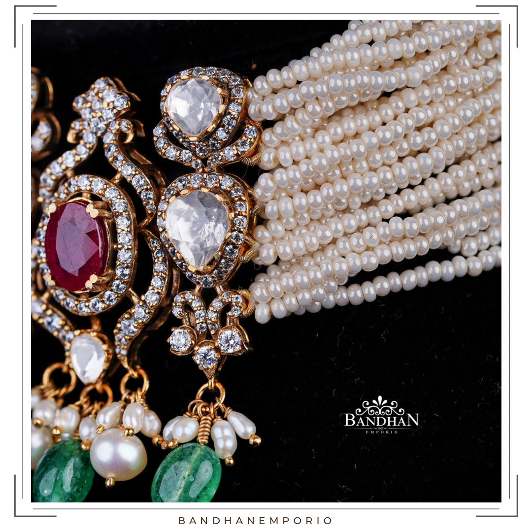 Pure 92.5 Silver Polki choker Set