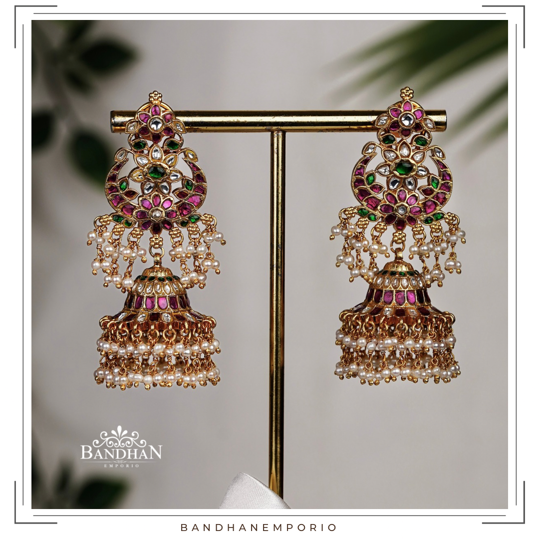 Pure 92.5 Silver Kundan Jadau Jhumkas