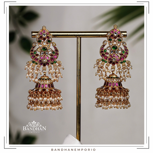 Pure 92.5 Silver Kundan Jadau Jhumkas