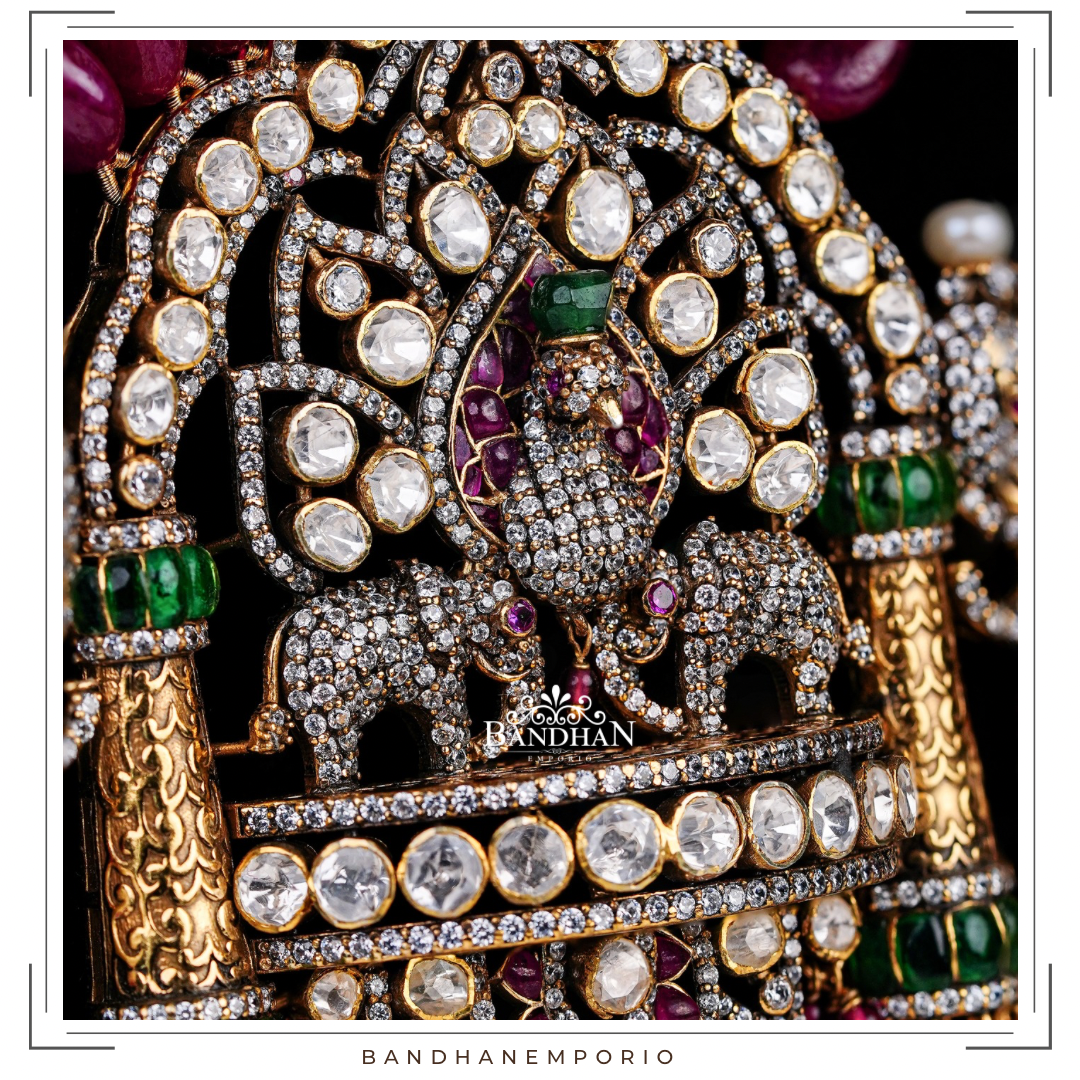 Pure 92.5 Silver Polki Victorian Necklace set