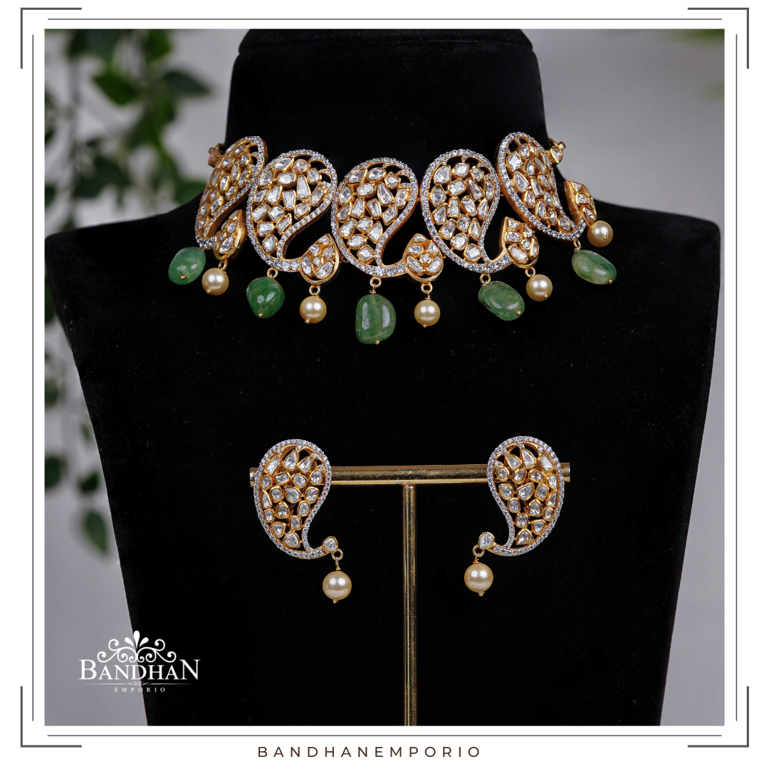 Pure 92.5 Silver Polki Choker Set