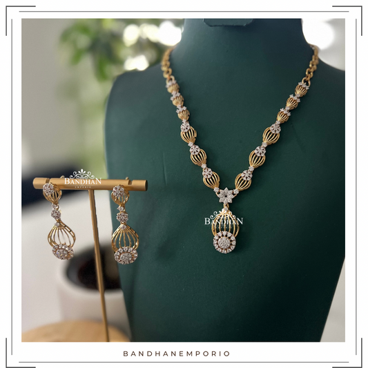 Pure 92.5 Silver Diamond Finish Necklace set