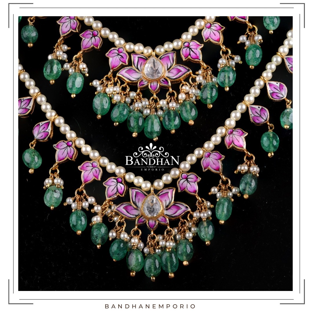 Pure 92.5 Silver Meenakari Necklace set