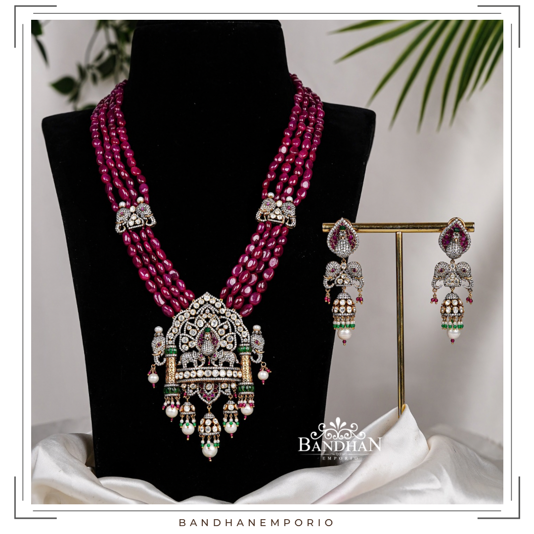 Pure 92.5 Silver Polki Victorian Necklace set