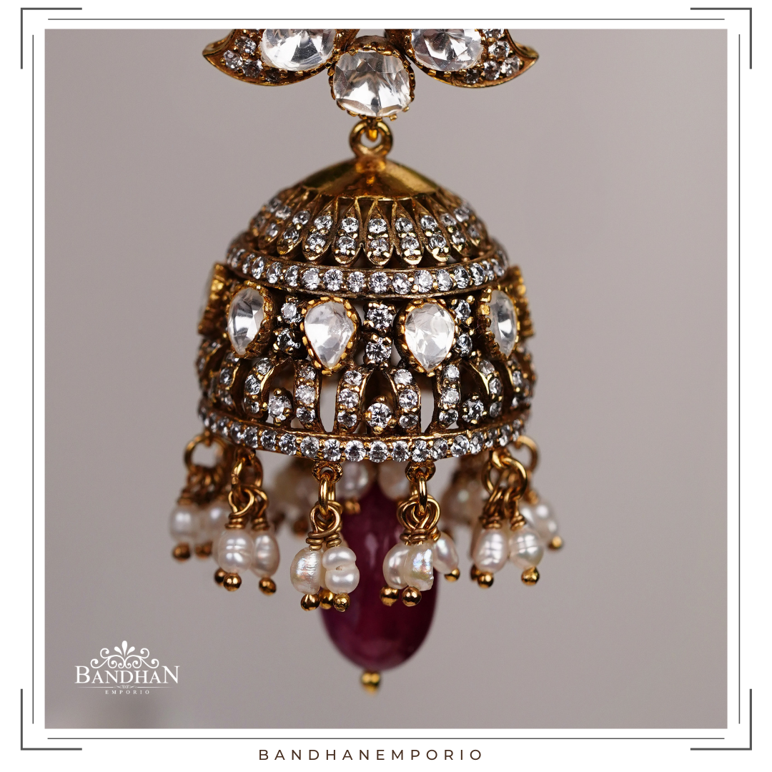 Pure 92.5 Silver Polki Jhumkas