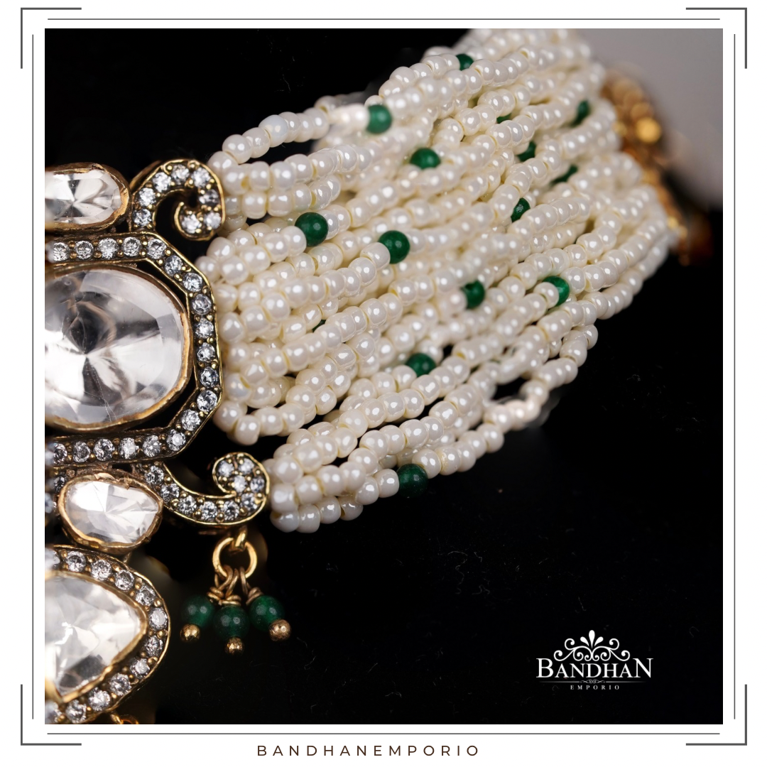 Pure 92.5 Silver Polki choker Set