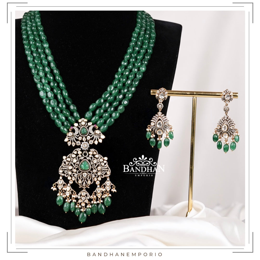 Pure 92.5 Silver Polki Victorian Necklace set