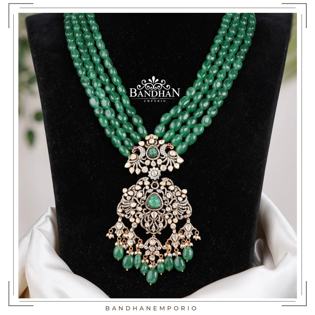 Pure 92.5 Silver Polki Victorian Necklace set