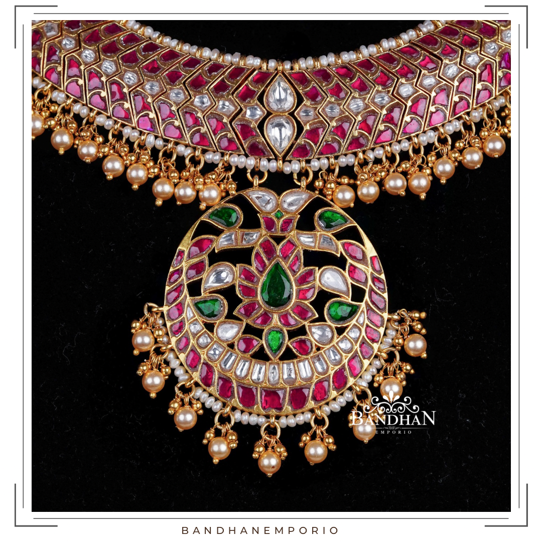 Pure 92.5 Silver Kundan Necklace set