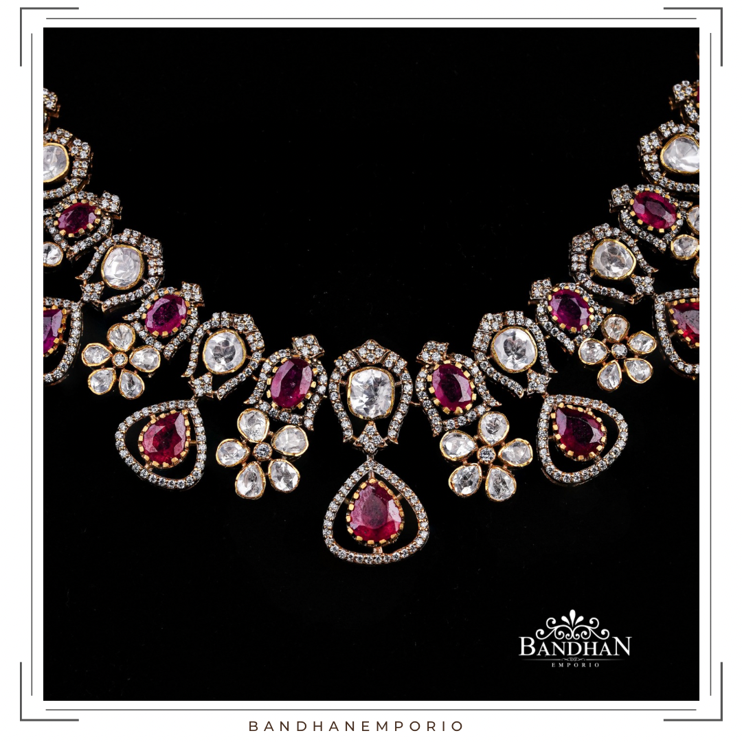 Pure 92.5 Silver Polki Necklace set