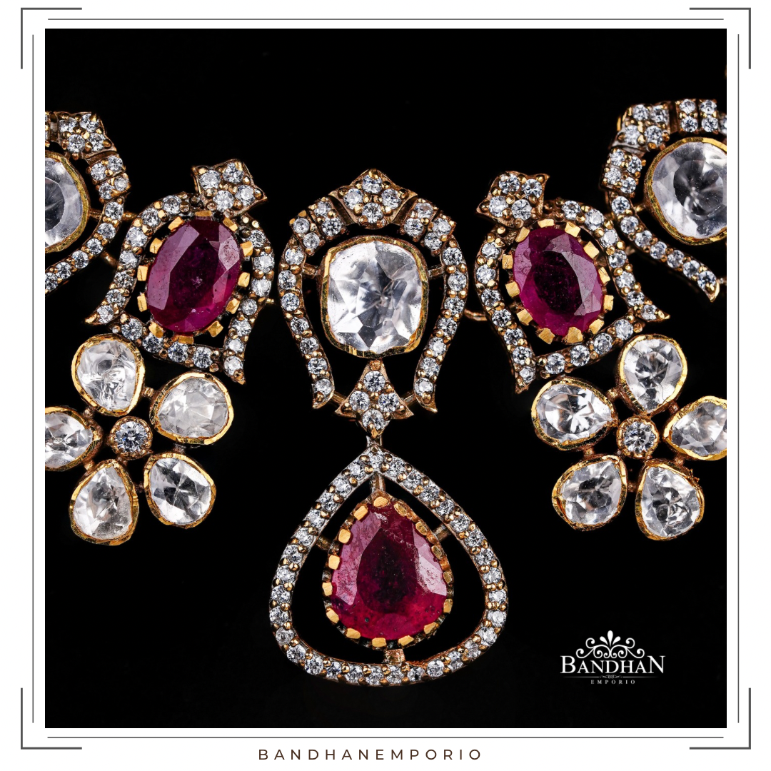 Pure 92.5 Silver Polki Necklace set