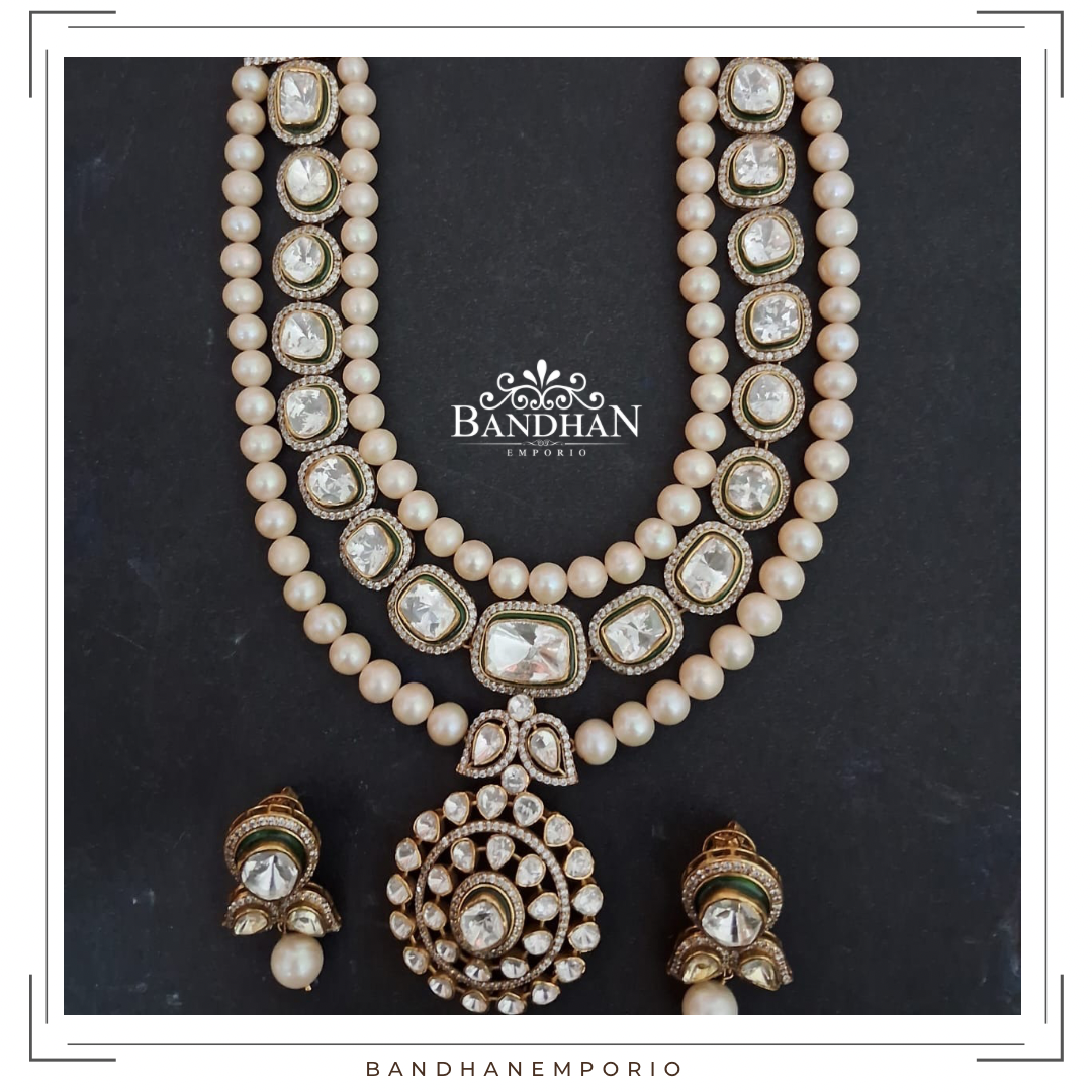 Pure 92.5 Silver Polki Necklace set