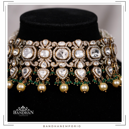 Pure 92.5 Silver Polki choker Set