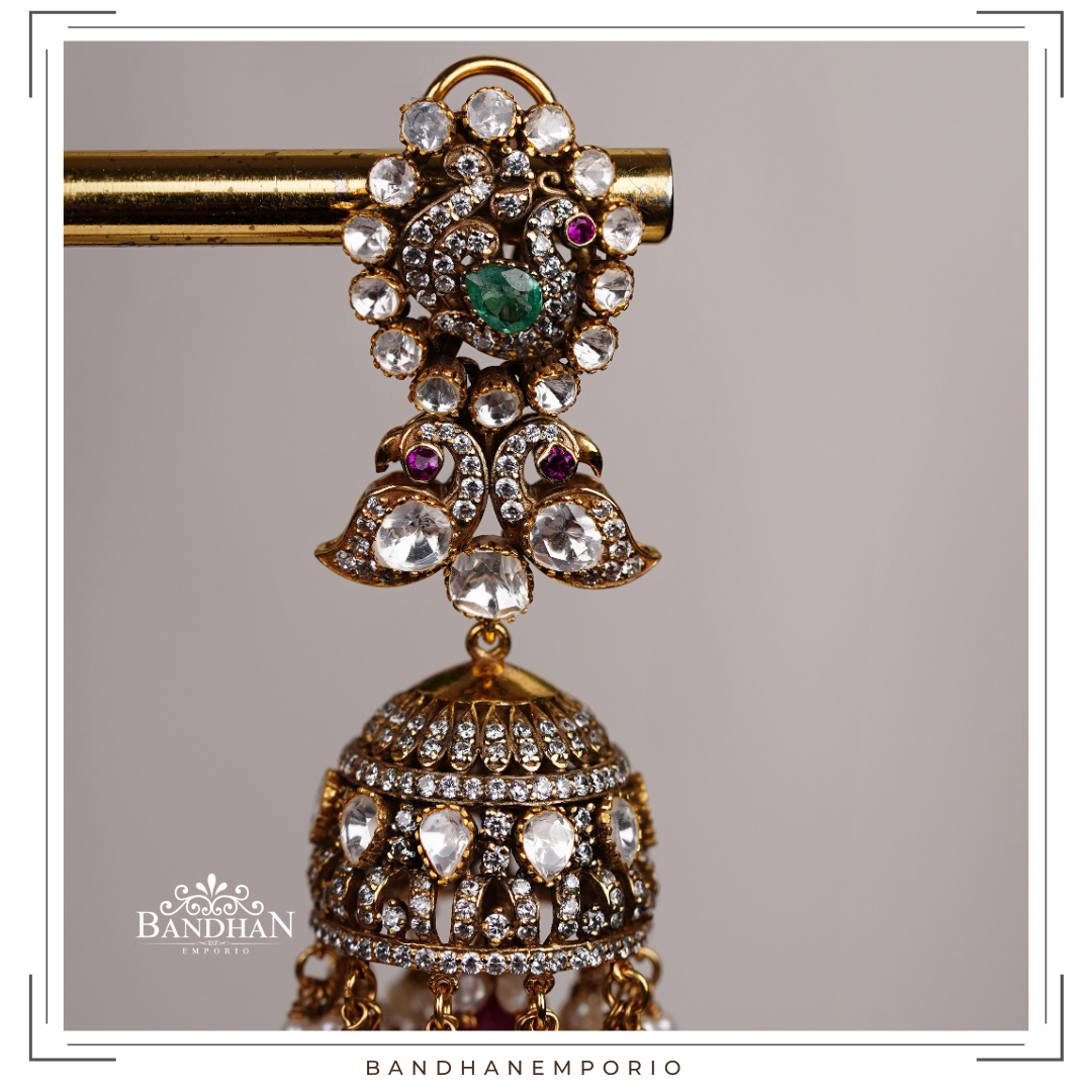 Pure 92.5 Silver Polki Jhumkas