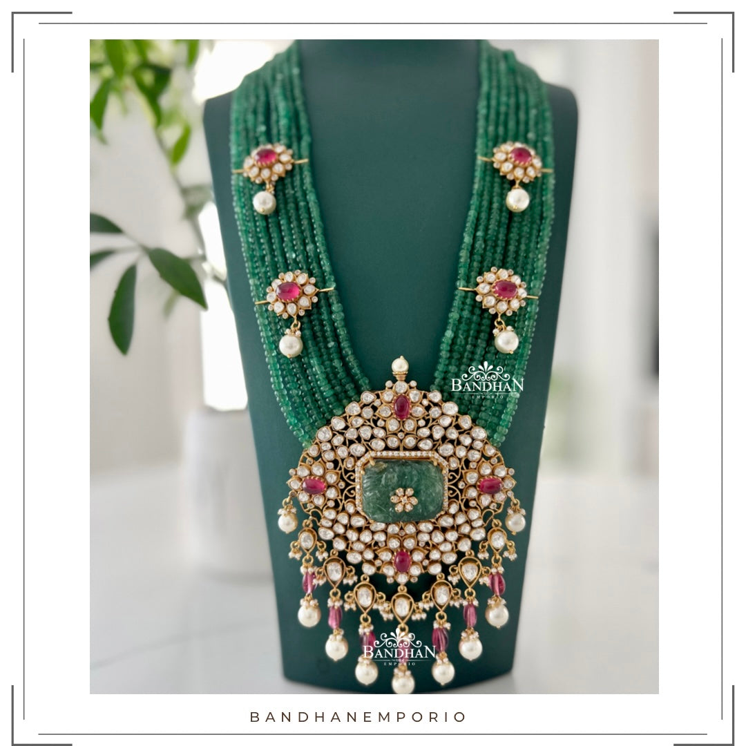 Pure 92.5 Silver Polki Necklace set