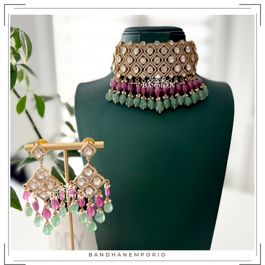 Pure 92.5 Silver Polki Choker Set - 35% Off - FINAL SALE ITEM