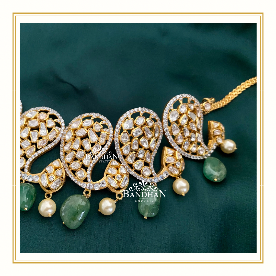 Pure 92.5 Silver Polki Choker Set