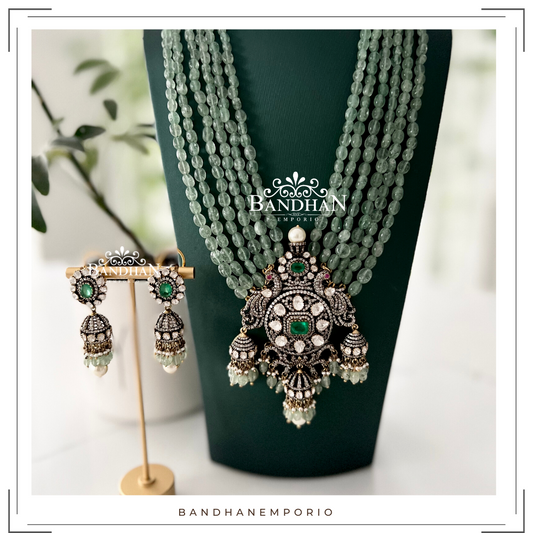 Pure 92.5 Silver Polki Victorian Necklace set - 30% OFF - FINAL SALE