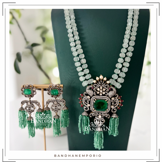 Pure 92.5 Silver Polki Victorian Necklace set - 30% OFF - FINAL SALE