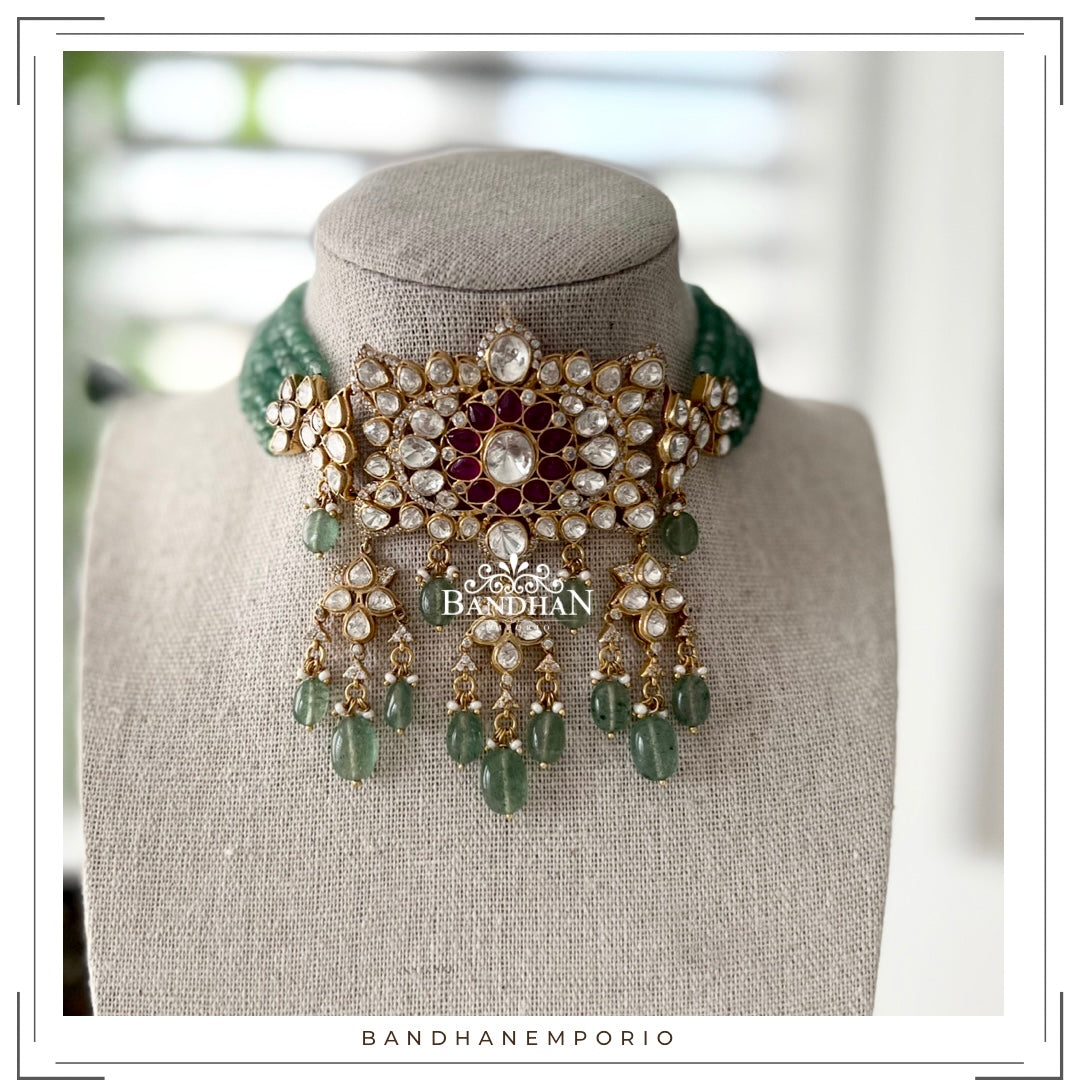 Pure 92.5 Silver Polki Choker Set - 40% Off - FINAL SALE ITEM