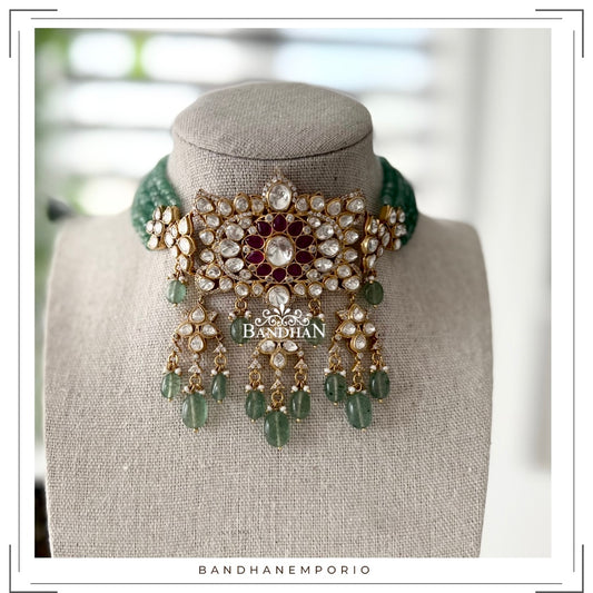 Pure 92.5 Silver Polki Choker Set - 40% Off - FINAL SALE ITEM