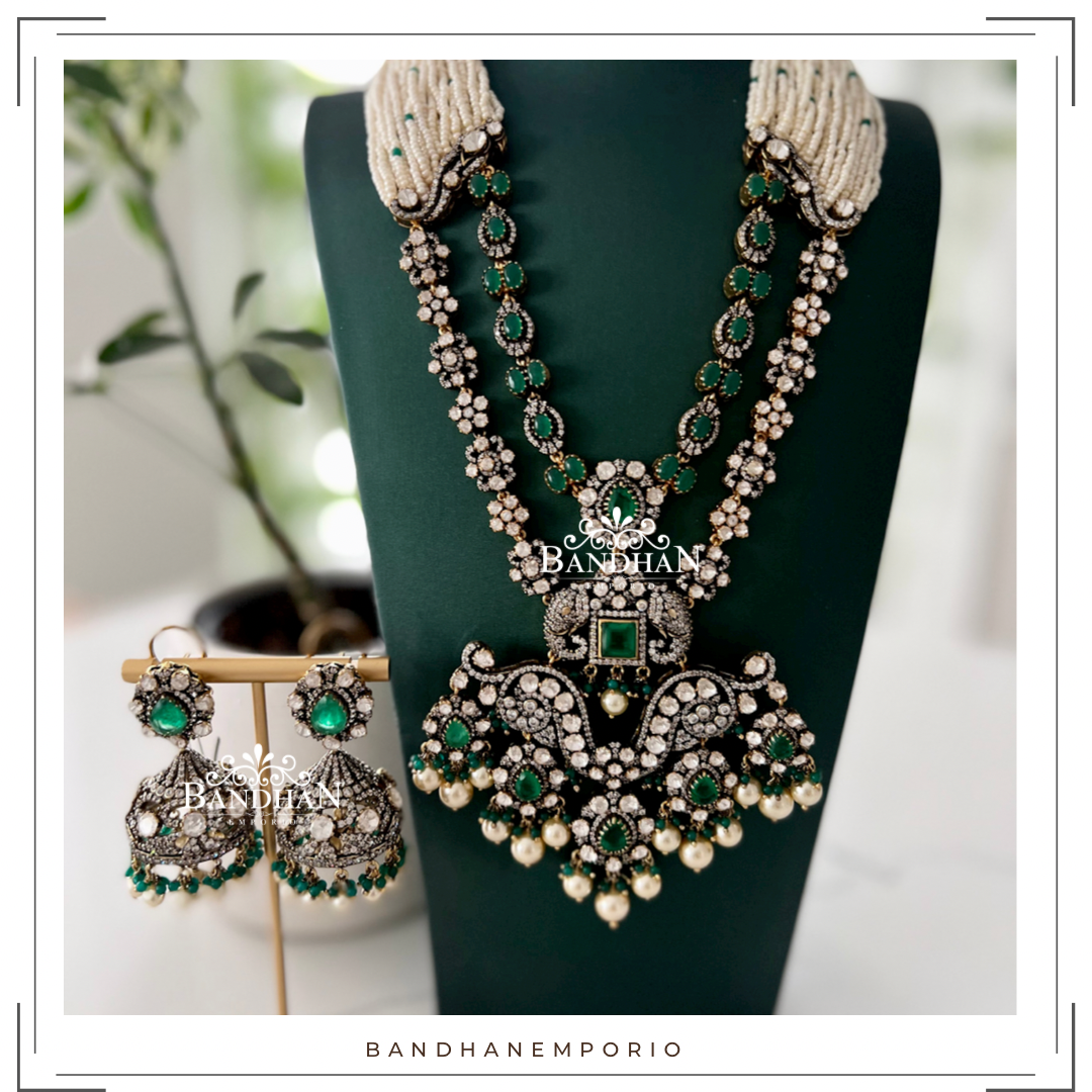 Pure 92.5 Silver Polki Victorian Necklace set