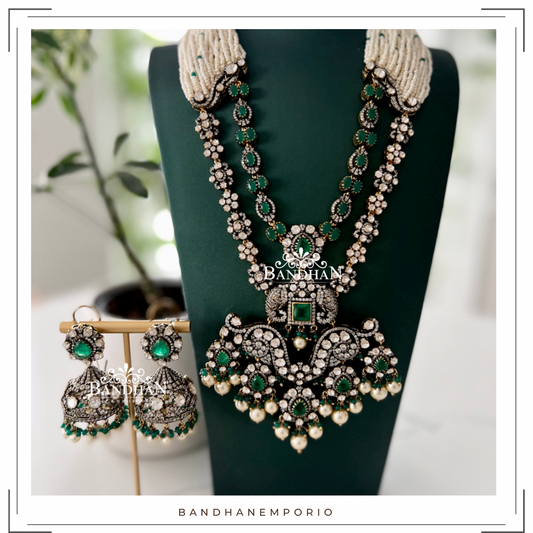 Pure 92.5 Silver Polki Victorian Necklace set