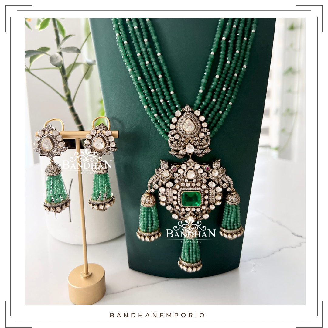 Pure 92.5 Silver Polki Victorian Necklace set