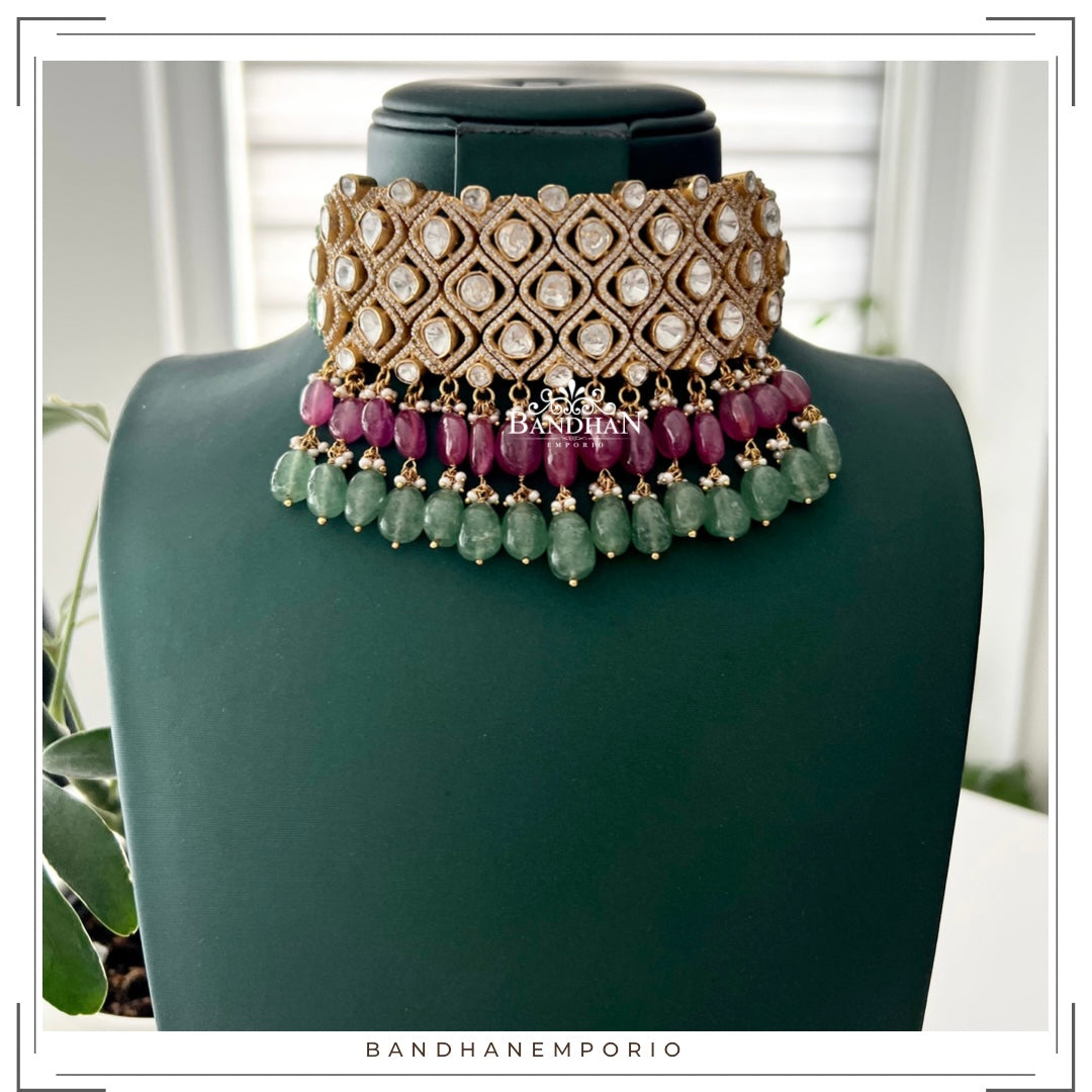 Pure 92.5 Silver Polki Choker Set - 35% Off - FINAL SALE ITEM